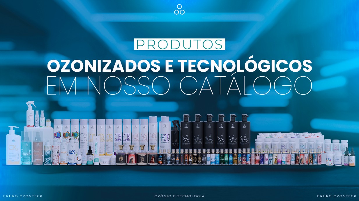 Portfólio completo de produtos OzonTeck — perfumaria, bem-estar, capilar e suplementos